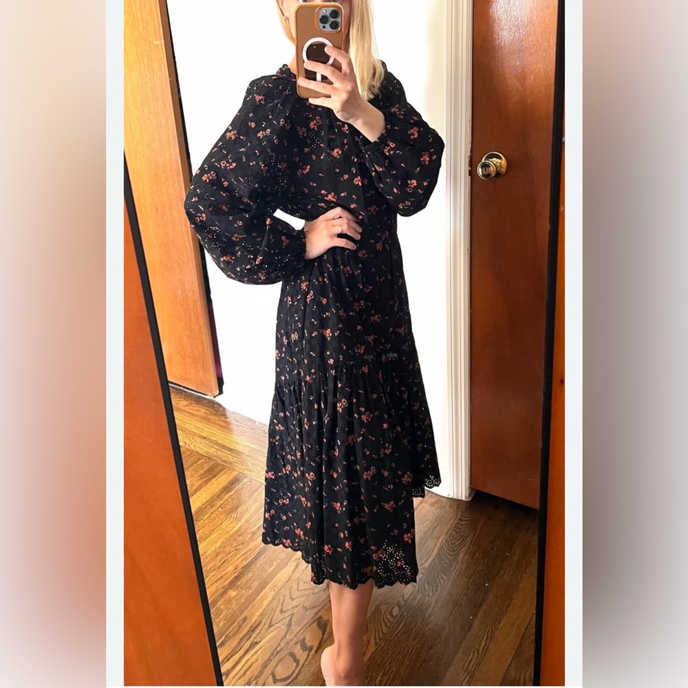 Ulla Johnson Ambre Noir Floral Eyelet Dress Black Boho Cottagecore Size 4